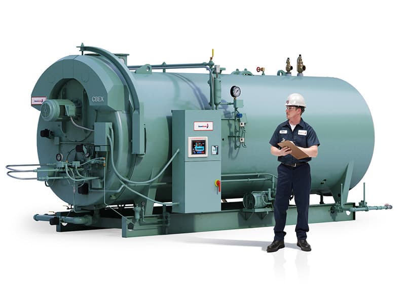 Servco technician with rental boiler